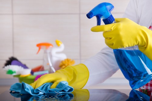 Staff member using training procedures during carpet cleaning